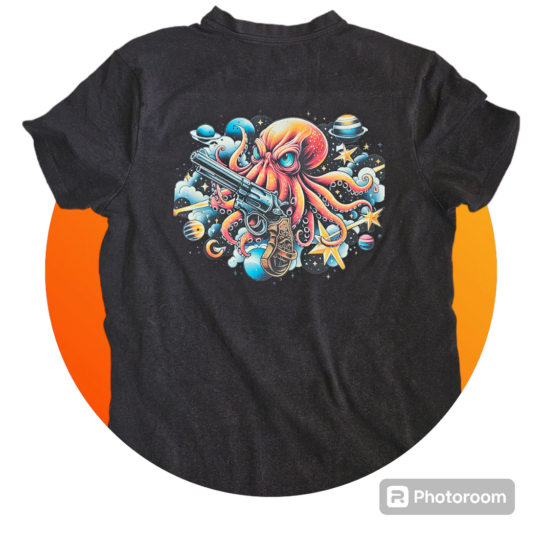 short sleeve t shirt with high quality dtf space octopus wilding gun